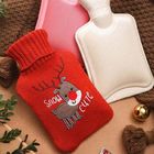 il cucciolo rosso il Babbo Natale ha tricottato le bottiglie di acqua calde delle coperture per la promozione calda dell'inverno